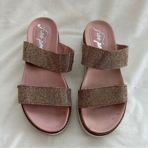 Free People Rose Gold Rhinestone Platform Slide Sandals Size 38 (7.5 - 8)